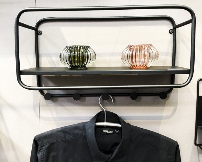 Haku Wandgarderobe mit 5 Haken und Ablage aus Stahlrohr, schwarz