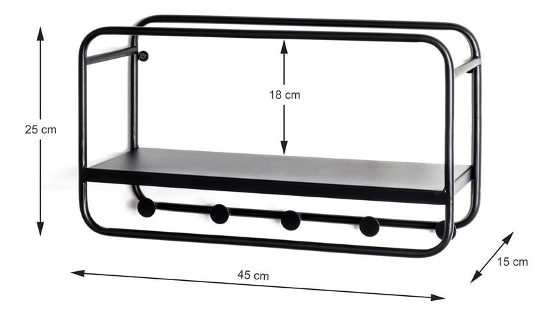 Haku Wandgarderobe mit 5 Haken und Ablage aus Stahlrohr, schwarz