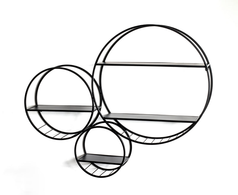 Haku Wandregal rund aus Stahlrohr, 3 Ablagen, Schwarz, modern