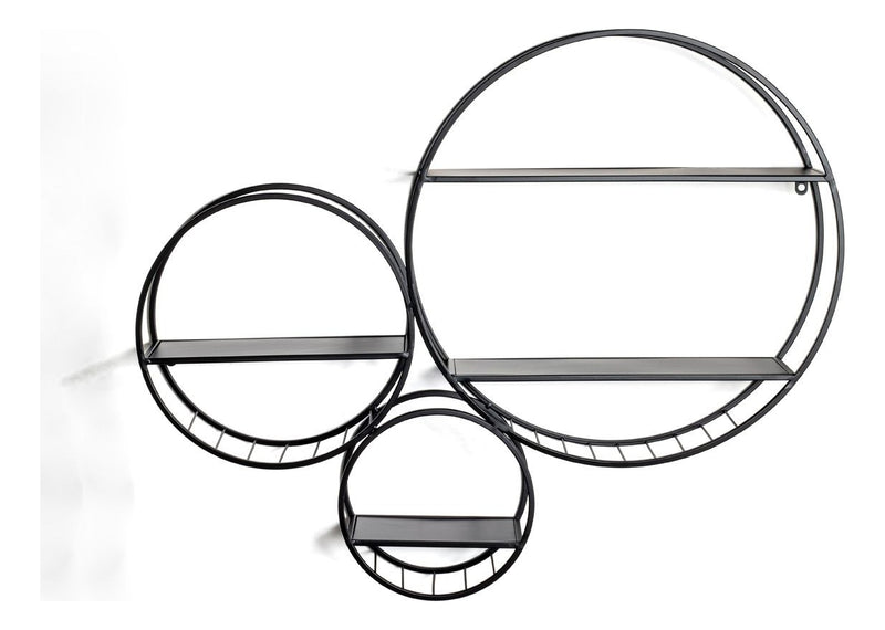 Haku Wandregal rund aus Stahlrohr, 3 Ablagen, Schwarz, modern