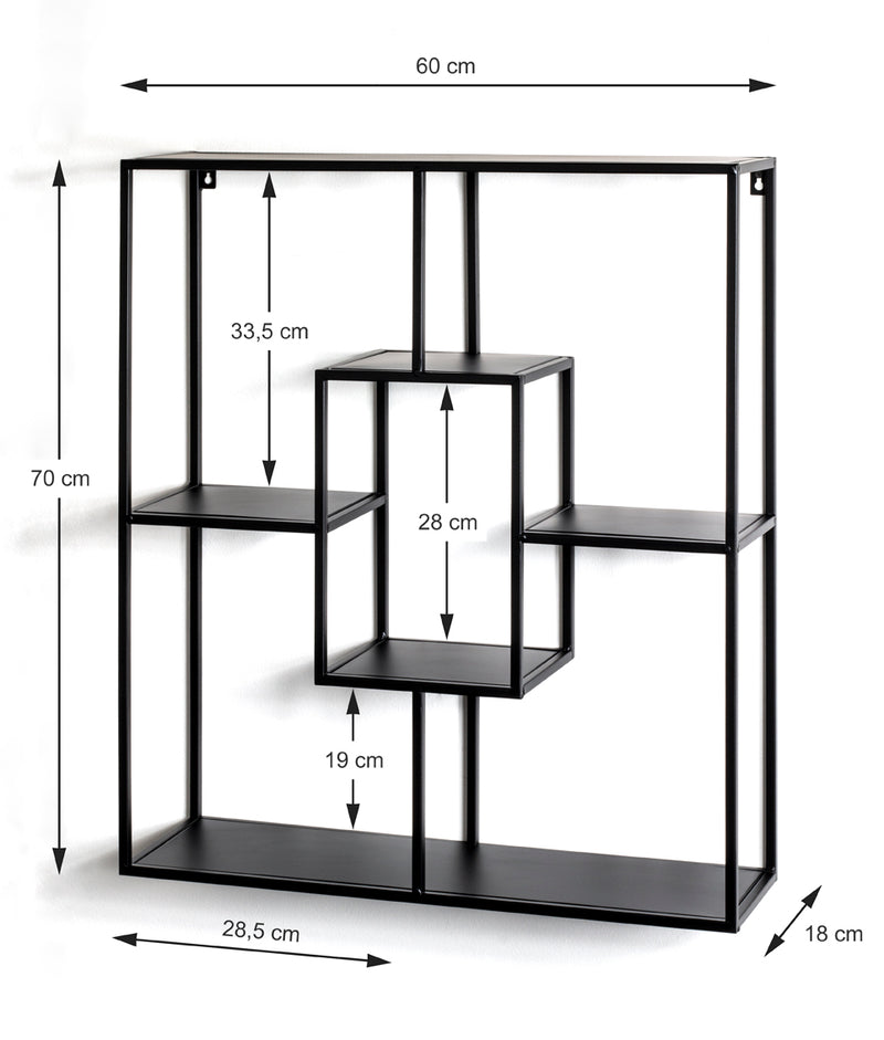 Haku Wandregal aus Stahlrohr, schwarz, mit 4 Fächern im modernen Design