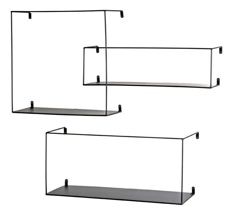 Wandregal 3er-Set, Stahlrohr schwarz lackiert, Wandmontage – Ansicht 1
