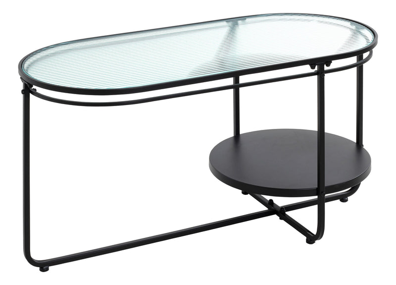 Haku Couchtisch oval mit Glasablage, schwarzes Metallgestell im X-Design