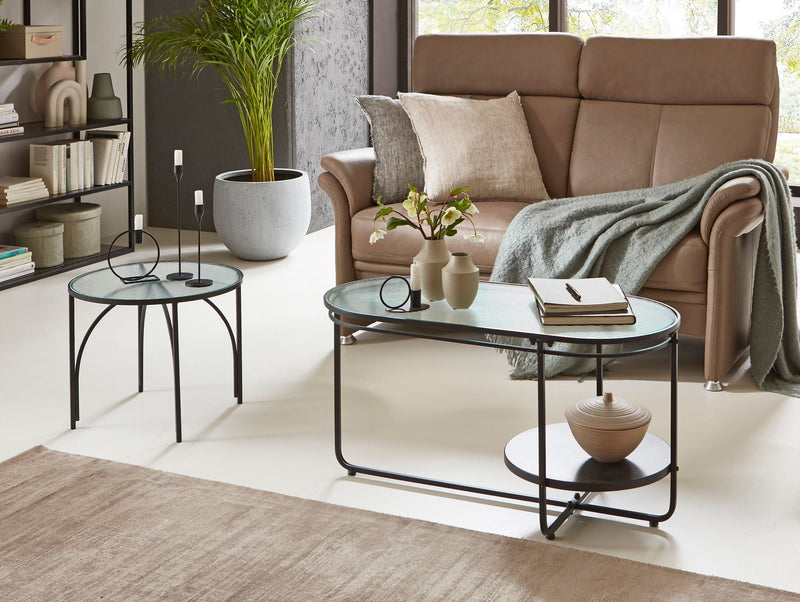 Haku Couchtisch oval mit Glasablage, schwarzes Metallgestell im X-Design