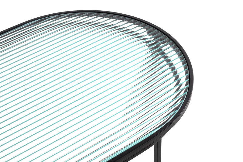 Haku Couchtisch oval mit Glasablage, schwarzes Metallgestell im X-Design