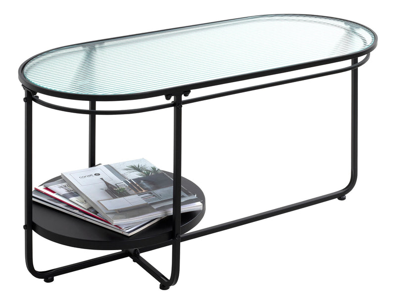 Haku Couchtisch oval mit Glasablage, schwarzes Metallgestell im X-Design