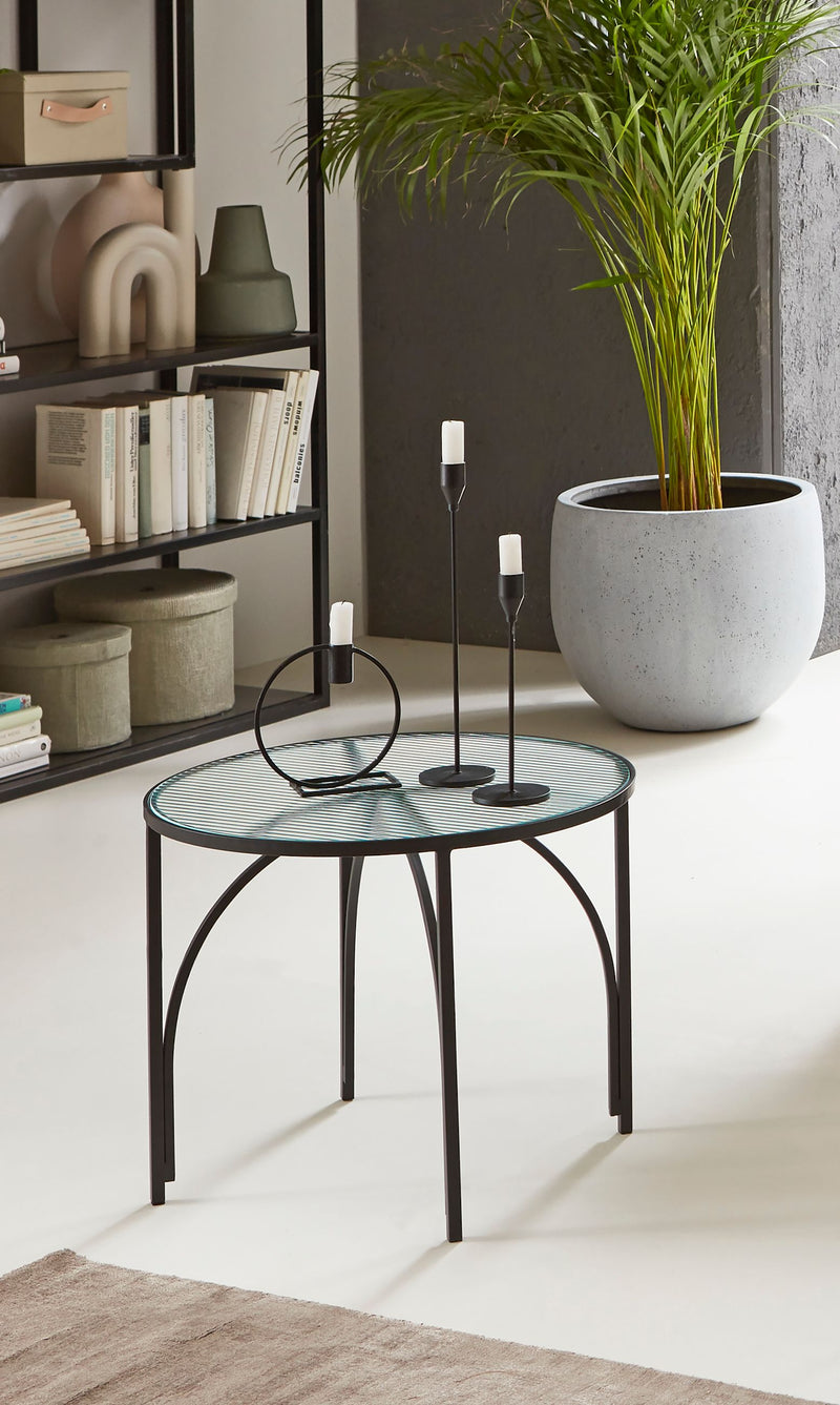 Haku Beistelltisch rund mit Glasablage, Metallgestell schwarz