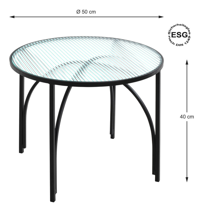 Haku Beistelltisch rund mit Glasablage, Metallgestell schwarz
