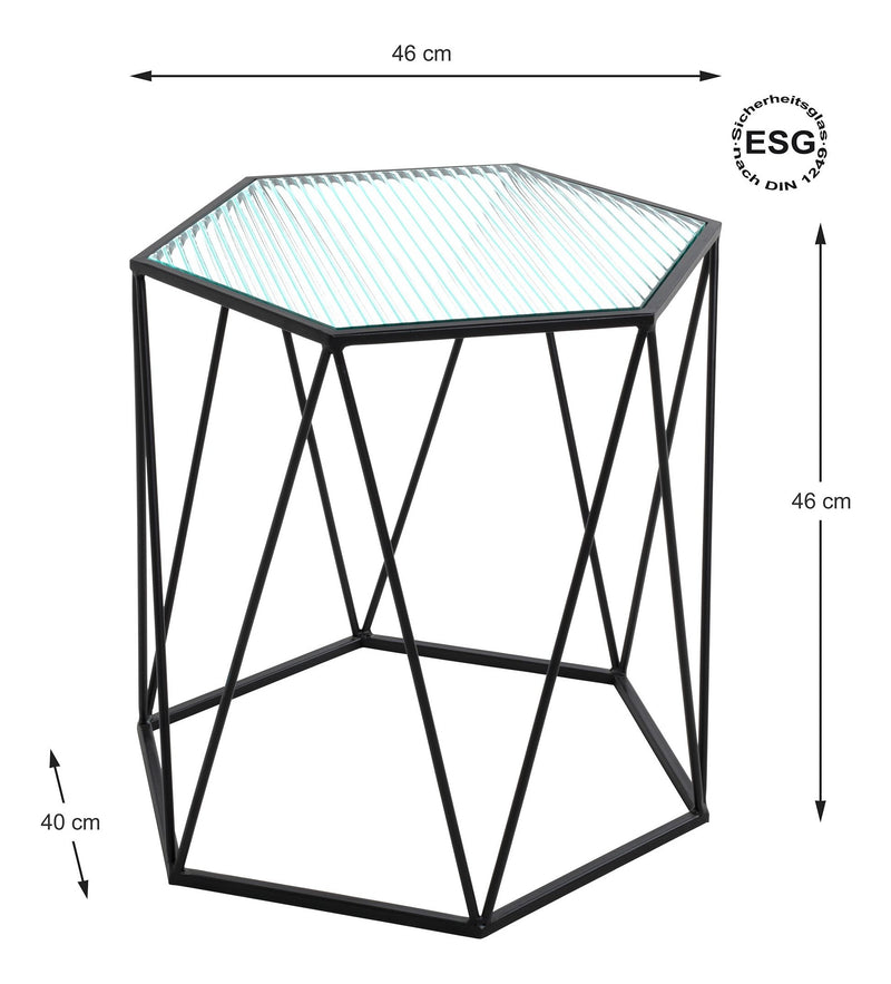 Beistelltisch sechseckig aus Metall mit Sicherheitsglas, schwarz – Ansicht 7