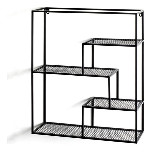Wandregal aus Stahlrohr mit Metallgeflecht-Ablagen, schwarz – Ansicht 1