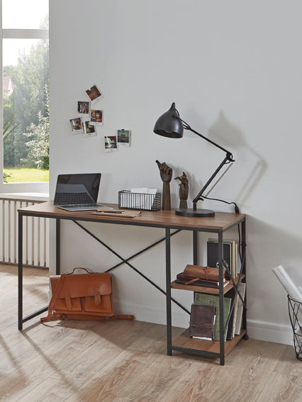 Haku Schreibtisch Eiche-Dekor mit Metallgestell in Schwarz, 120x60 cm