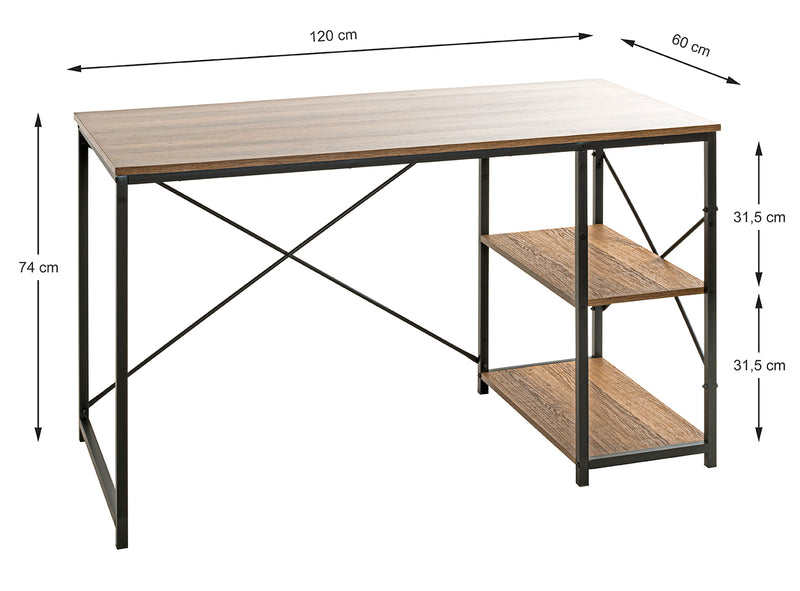 Haku Schreibtisch Eiche-Dekor mit Metallgestell in Schwarz, 120x60 cm