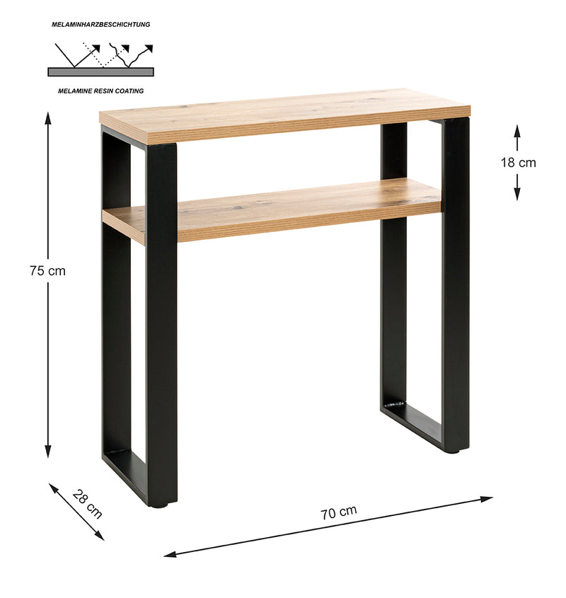 Haku Konsolentisch Eiche-Schwarz mit Stahlrohrgestell, modern