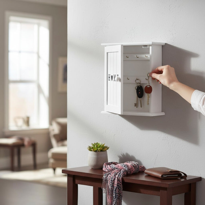 Schlüsselkasten Home, weiß mit 6 goldfarbenen Haken aus MDF – Ansicht 2