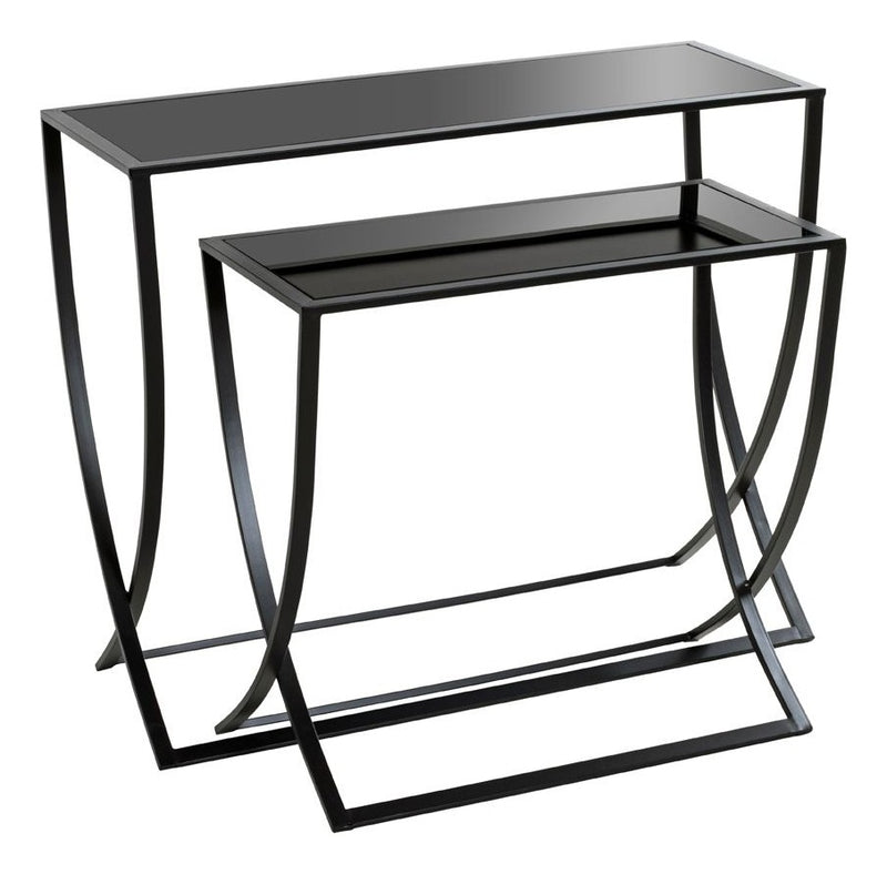 Haku Beistelltisch 2er Set aus Metall mit Glasablage, schwarz