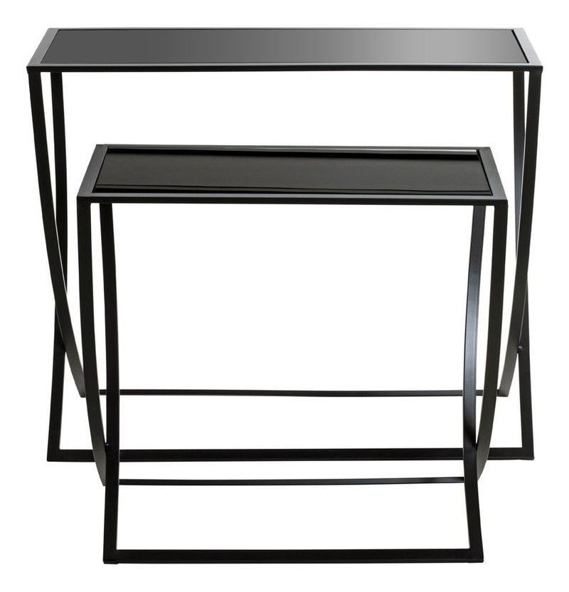 Haku Beistelltisch 2er Set aus Metall mit Glasablage, schwarz