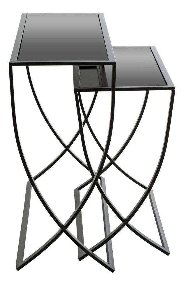 Haku Beistelltisch 2er Set aus Metall mit Glasablage, schwarz
