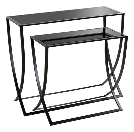 Beistelltisch 2er Set aus Metall mit Glasablage, schwarz – Ansicht 1