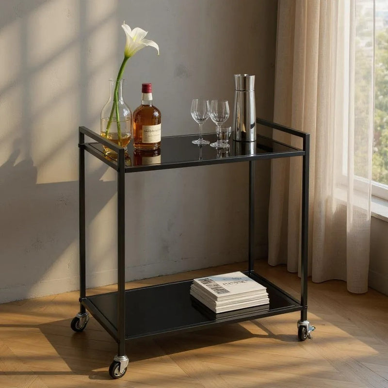 Haku Beistelltisch auf Rollen, Schwarz mit Sicherheitsglas