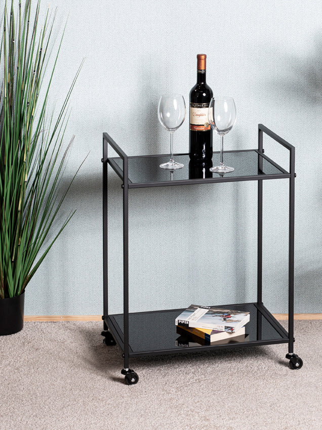 Haku Beistelltisch auf Rollen, Schwarz mit Sicherheitsglas