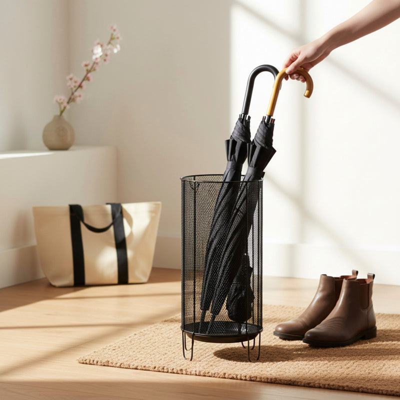 Schirmständer aus Metall, schwarz, modern, für 4-5 Schirme – Ansicht 2