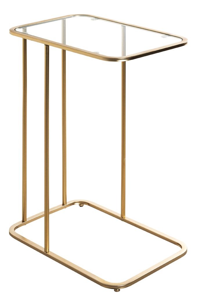 Haku Beistelltisch im Art-Deco-Stil, Gold mit Sicherheitsglas-Ablage