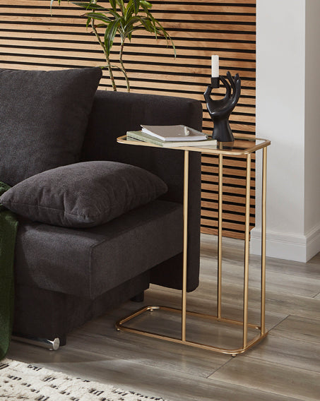 Haku Beistelltisch im Art-Deco-Stil, Gold mit Sicherheitsglas-Ablage