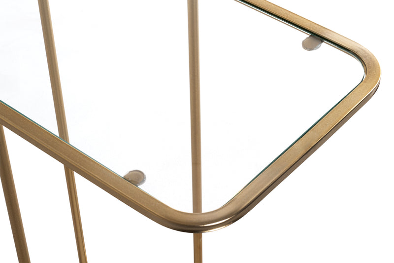 Haku Beistelltisch im Art-Deco-Stil, Gold mit Sicherheitsglas-Ablage