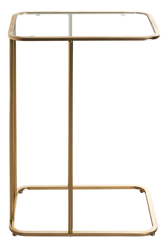 Haku Beistelltisch im Art-Deco-Stil, Gold mit Sicherheitsglas-Ablage
