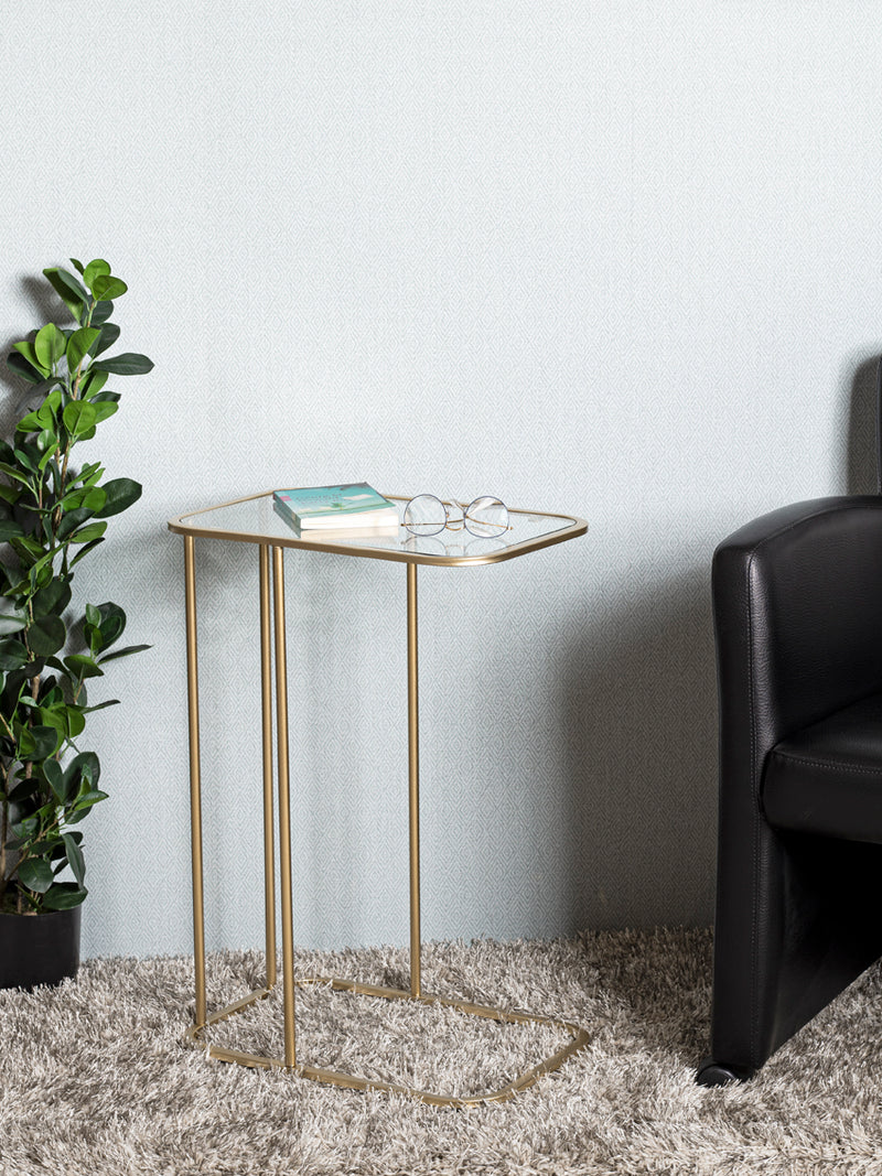 Haku Beistelltisch im Art-Deco-Stil, Gold mit Sicherheitsglas-Ablage