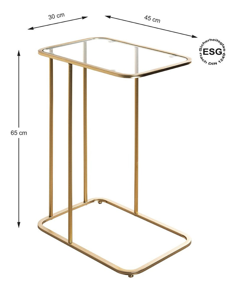 Haku Beistelltisch im Art-Deco-Stil, Gold mit Sicherheitsglas-Ablage