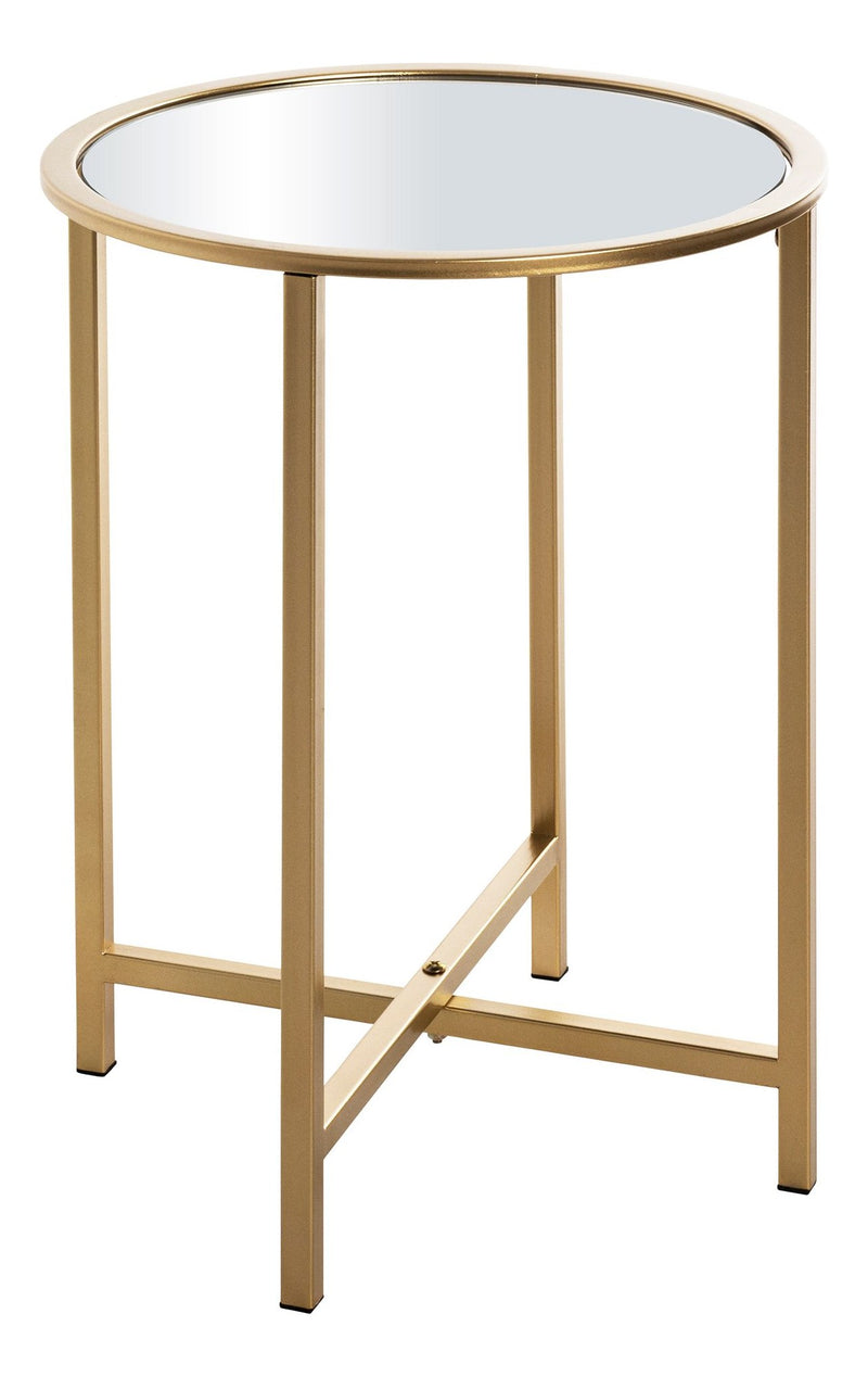 Beistelltisch rund, goldfarben mit Spiegel-Ablage im Art-Deco-Stil – Ansicht 1