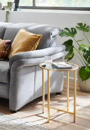 Beistelltisch rund, goldfarben mit Spiegel-Ablage im Art-Deco-Stil – Ansicht 3