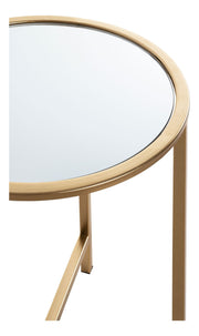 Beistelltisch rund, goldfarben mit Spiegel-Ablage im Art-Deco-Stil – Ansicht 4