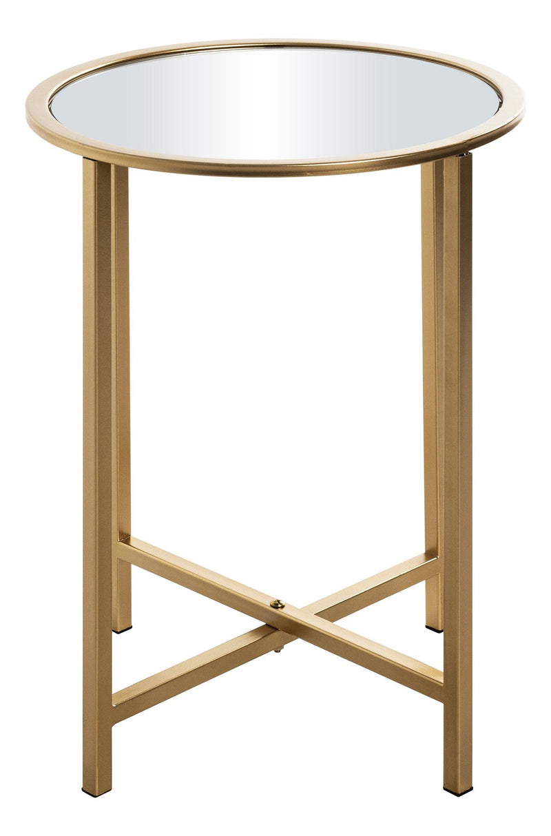 Beistelltisch rund, goldfarben mit Spiegel-Ablage im Art-Deco-Stil – Ansicht 5