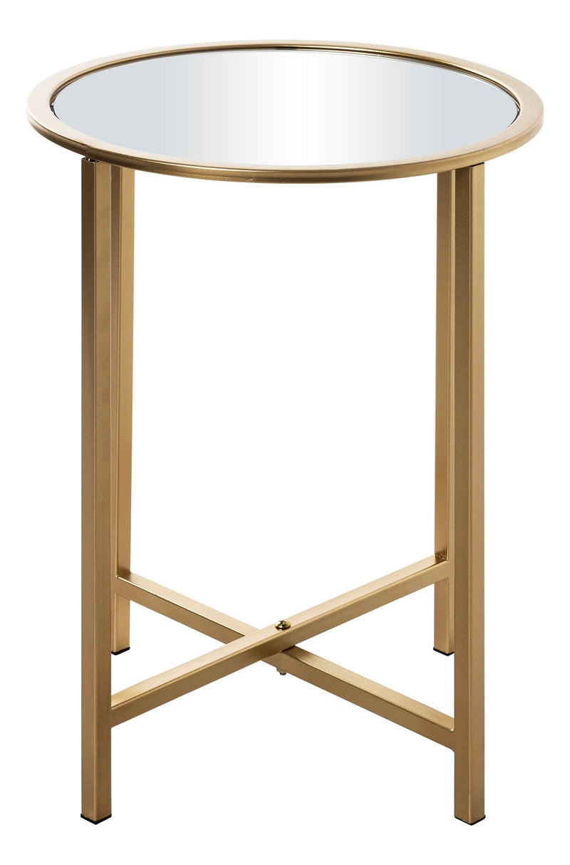 Beistelltisch rund, goldfarben mit Spiegel-Ablage im Art-Deco-Stil – Ansicht 6
