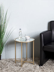 Beistelltisch rund, goldfarben mit Spiegel-Ablage im Art-Deco-Stil – Ansicht 7