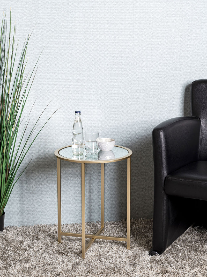 Beistelltisch rund, goldfarben mit Spiegel-Ablage im Art-Deco-Stil – Ansicht 7