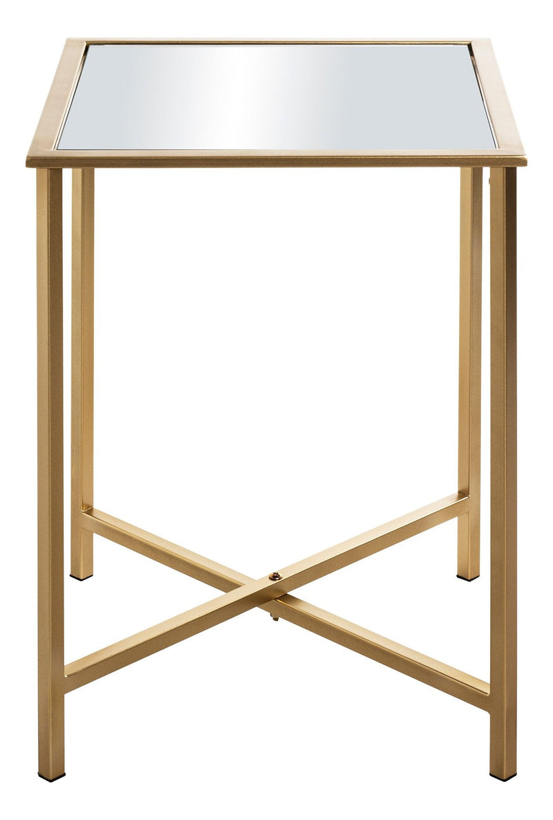 Haku Beistelltisch Art Deco goldfarben mit Spiegelablage, X-Gestell