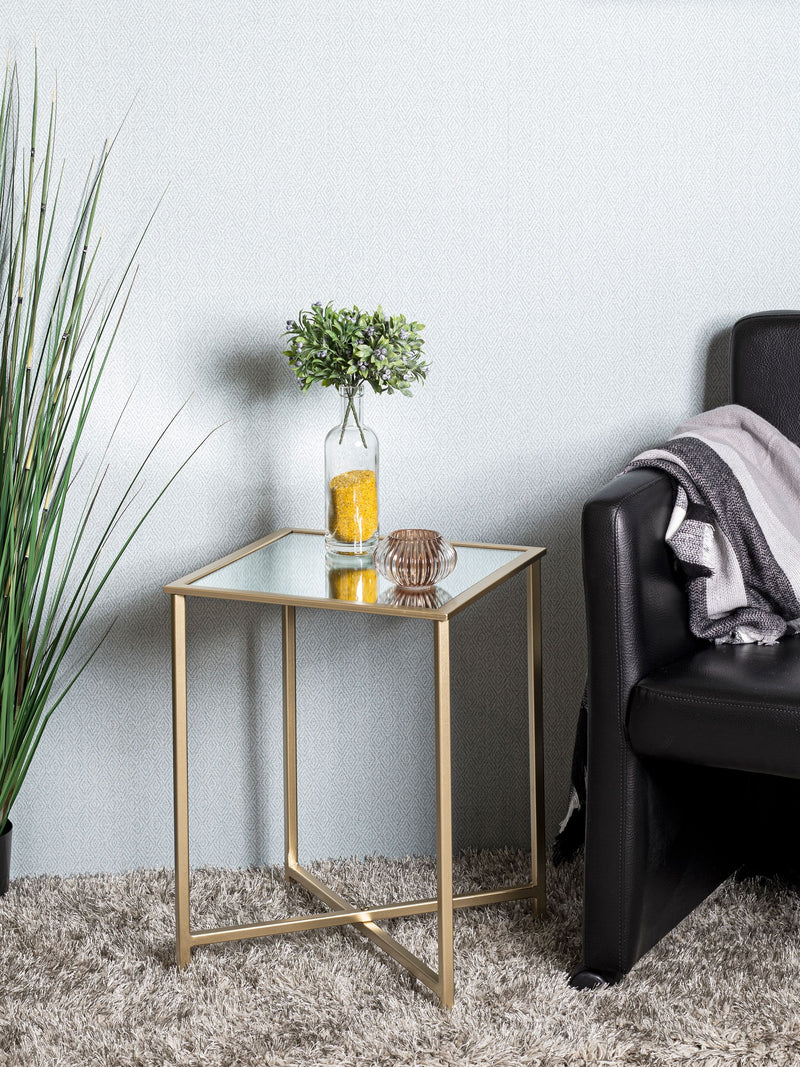 Haku Beistelltisch Art Deco goldfarben mit Spiegelablage, X-Gestell
