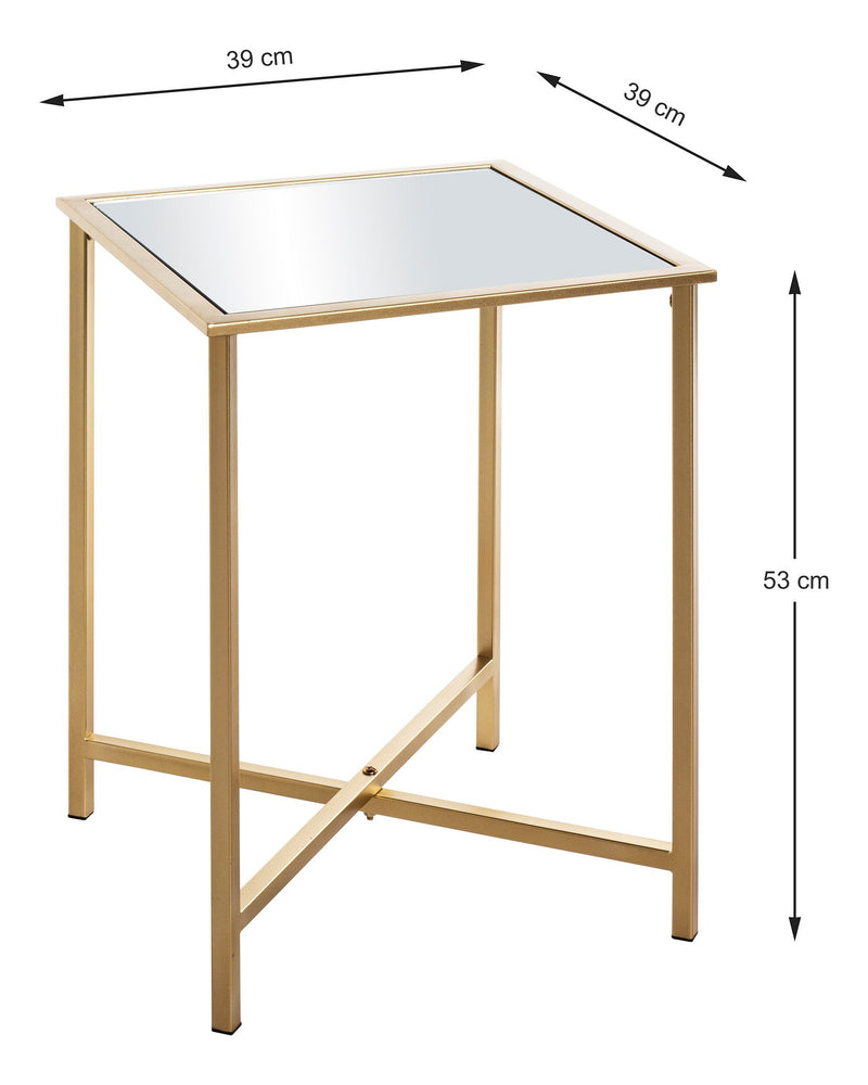 Haku Beistelltisch Art Deco goldfarben mit Spiegelablage, X-Gestell