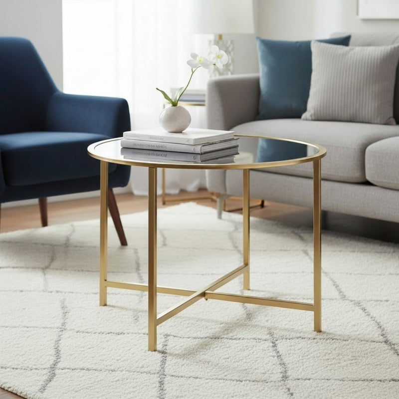 Haku Beistelltisch rund mit Spiegel-Ablage, gold, Art Deco