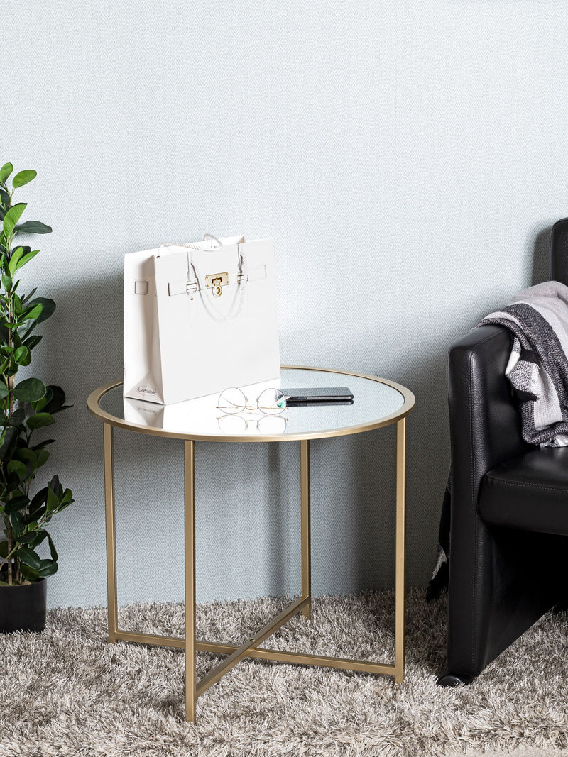 Haku Beistelltisch rund mit Spiegel-Ablage, gold, Art Deco
