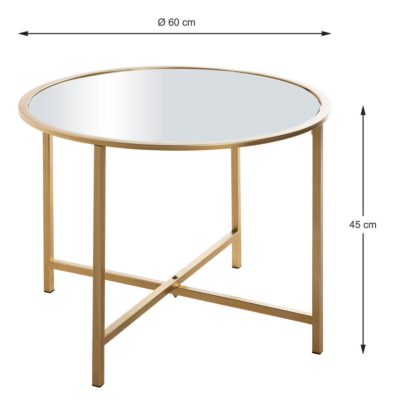 Haku Beistelltisch rund mit Spiegel-Ablage, gold, Art Deco