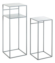Beistelltisch 2er Set, grau aus Stahlrohr mit Metall-Ablage – Ansicht 1