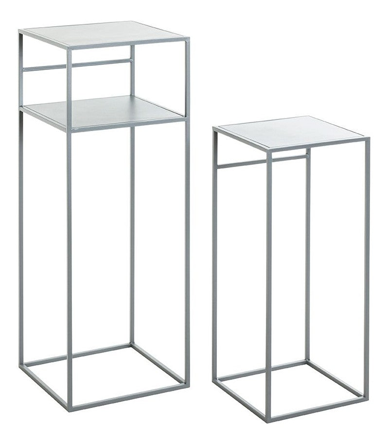 Beistelltisch 2er Set, grau aus Stahlrohr mit Metall-Ablage – Ansicht 1