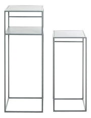 Beistelltisch 2er Set, grau aus Stahlrohr mit Metall-Ablage – Ansicht 2