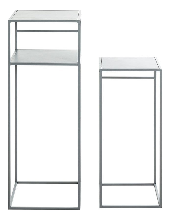 Beistelltisch 2er Set, grau aus Stahlrohr mit Metall-Ablage – Ansicht 2