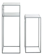 Beistelltisch 2er Set, grau aus Stahlrohr mit Metall-Ablage – Ansicht 3