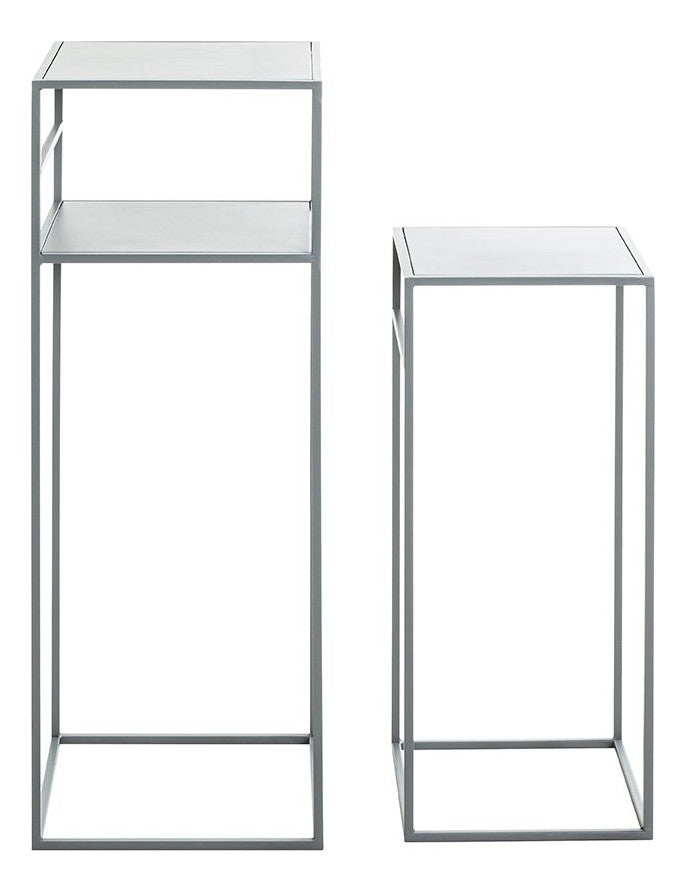 Beistelltisch 2er Set, grau aus Stahlrohr mit Metall-Ablage – Ansicht 3